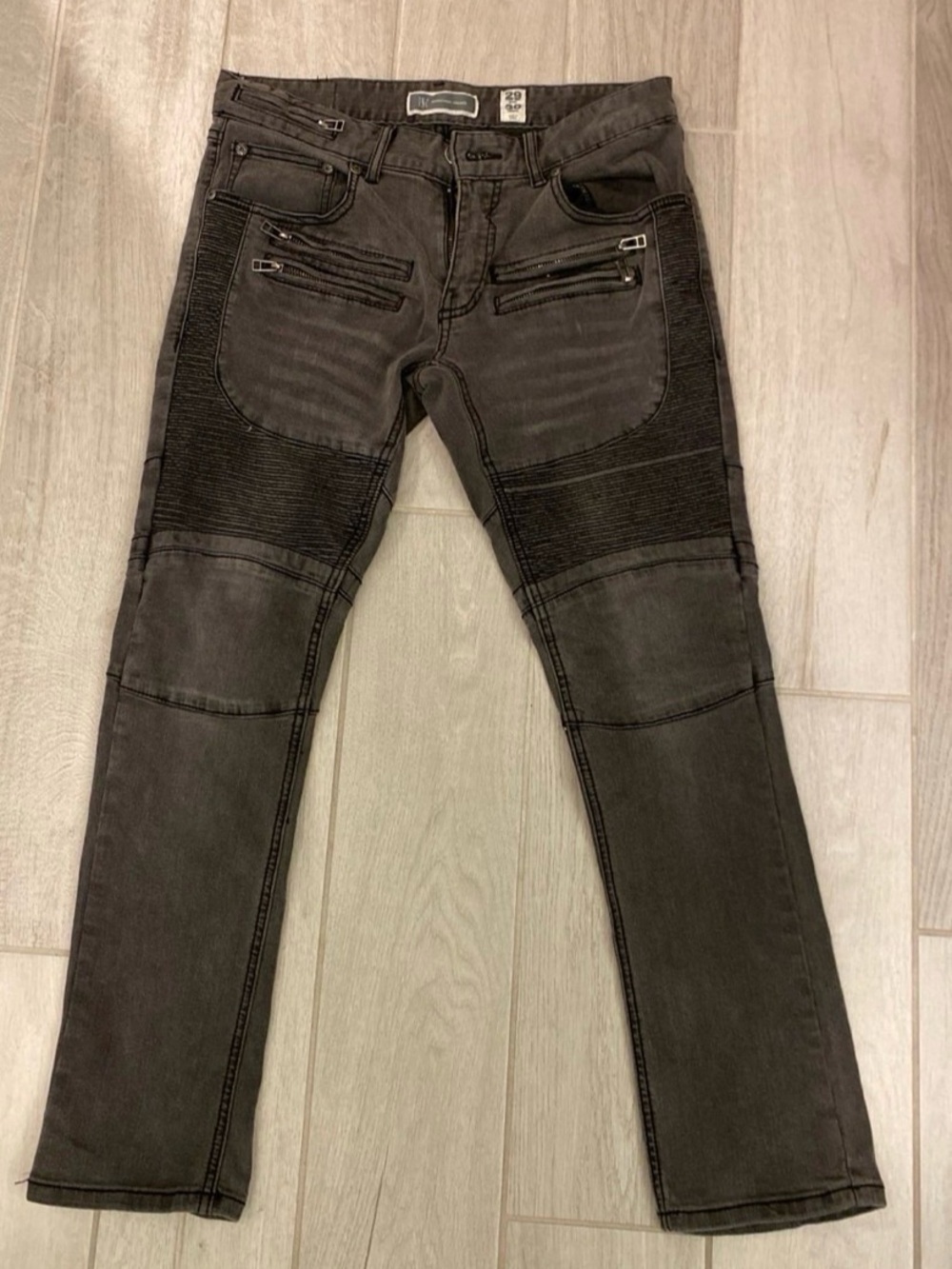INC International Concepts Men's Stockholm Skinny Gray Slim Moto Biker Jeans